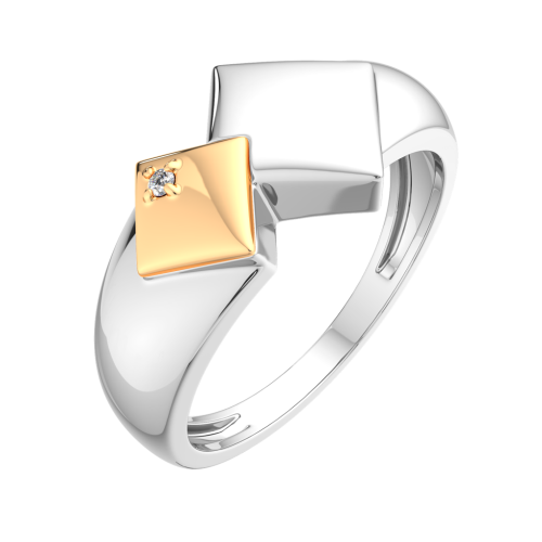 Кольцо из комбинированного серебра с бриллиантом 02D0012.G14K.ZZ фото 2